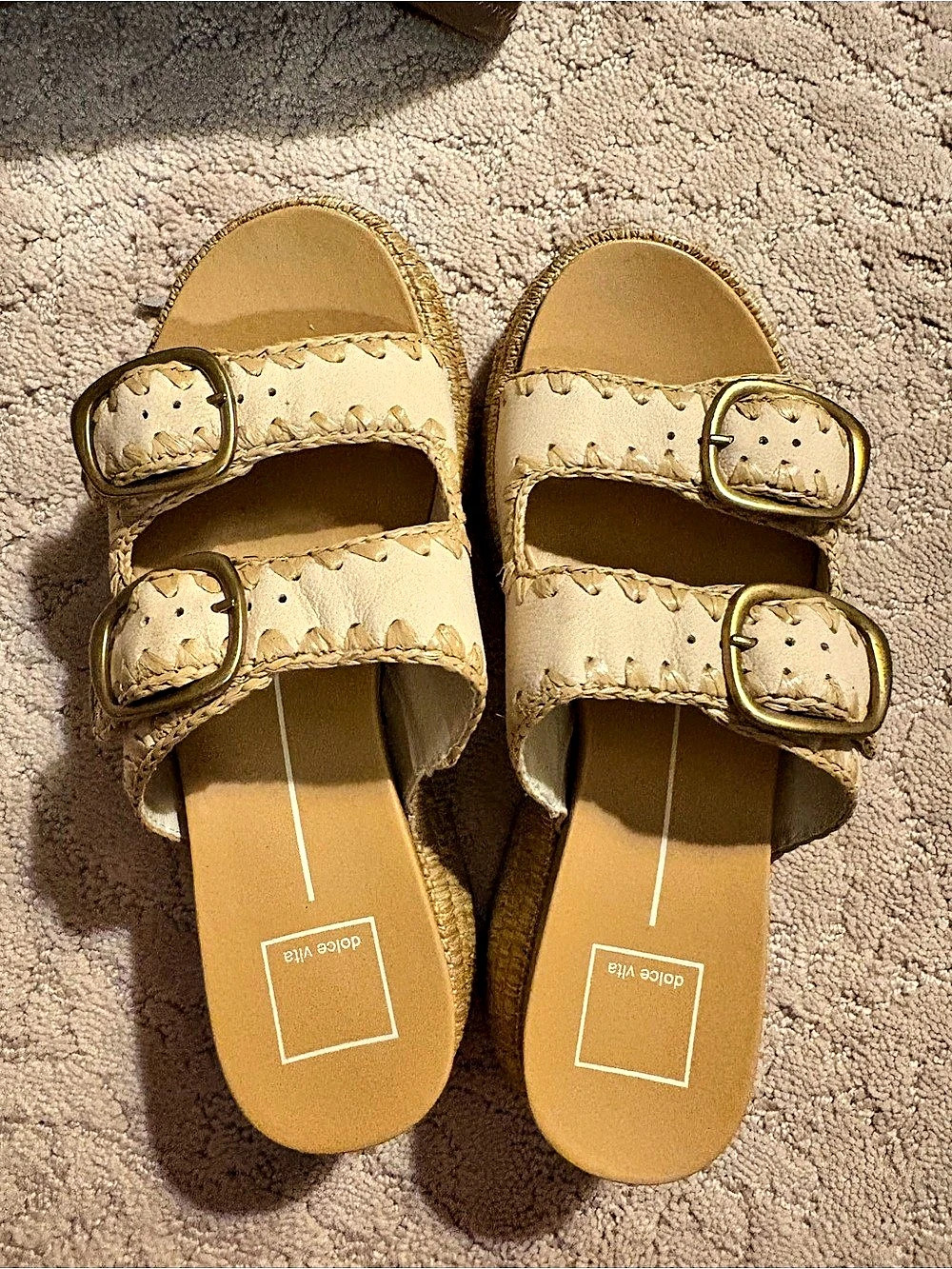 Dolce Vita Double Buckle Platform Sandals in Cream